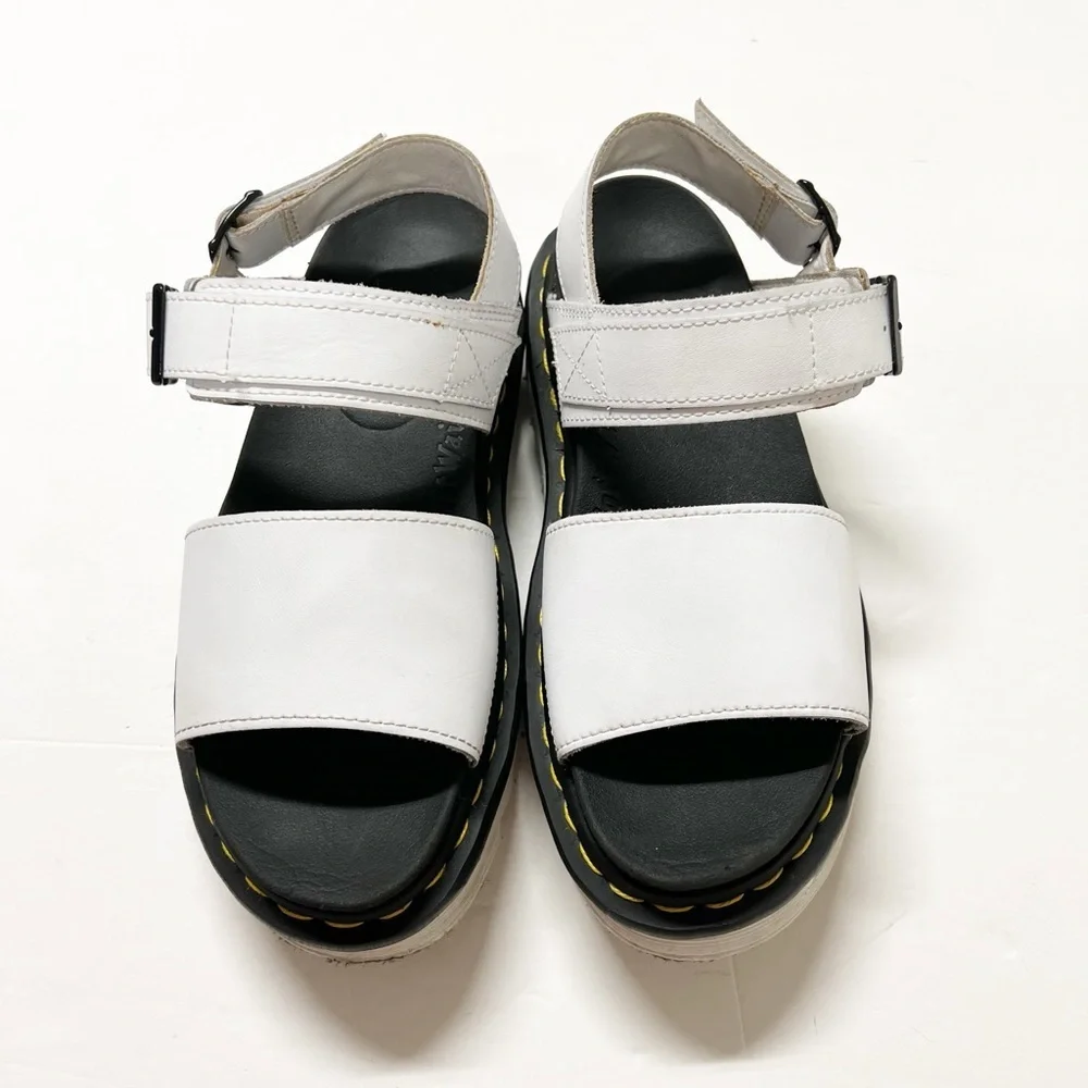 Dr Martens Womens White Voss Leather Strap Platform Sandal Size US 8